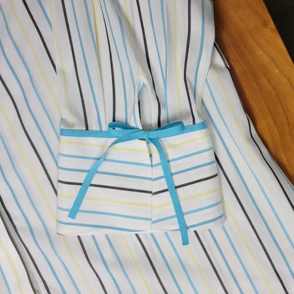 Alex Marie Teal Black Yellow Stripe Wrinkle Free Stretch 3/4 Sleeve Shirt - 16 - Picture 6 of 7